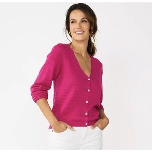 Draper James RSVP Textured Cardigan Sweater Womens XL Pink V Neck Long Sleeve
